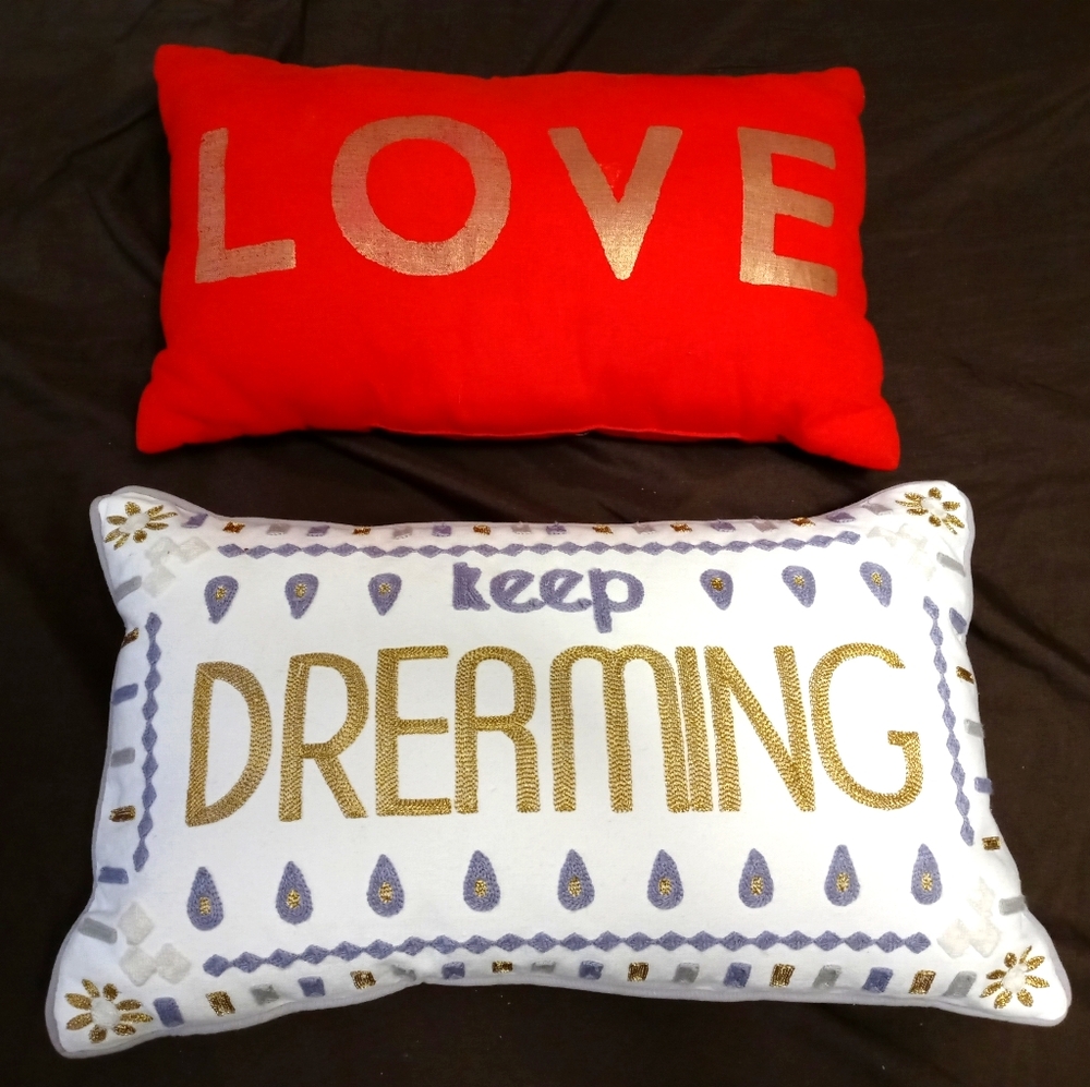 🏫💐TWO HAND SEWN THROW PILLOW🎻💝NICE VINTAGE ⛱️ GIFT SET 🎁 👌